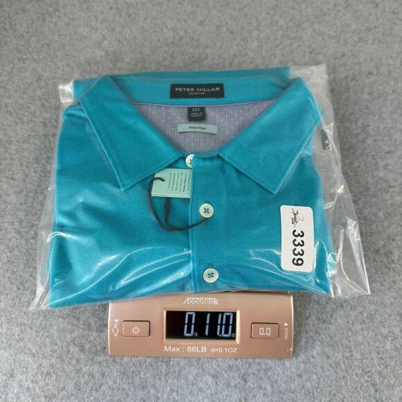 NWT Peter Millar Size 2XL Blue Polo Shirt Cotton Blend Perfect Pique Tee Men's - Picture 10 of 11